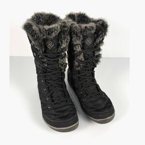 Columbia Waterproof Omni Grip Winter Boots Faux Fur Black Womens 9